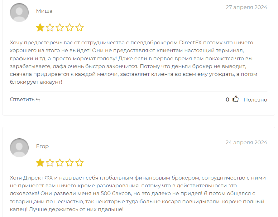 Direct FX отзывы клиентов