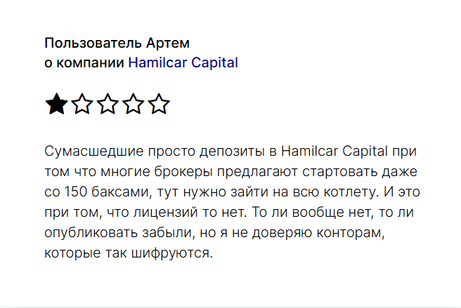 Hamilcar вернуть деньги