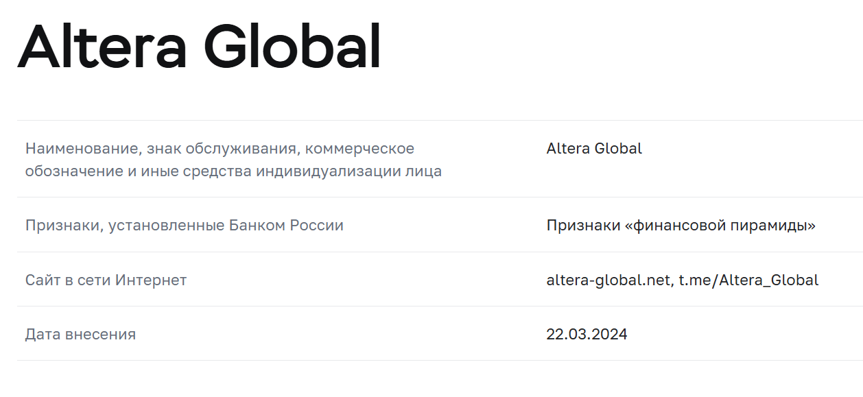 Altera Global скам