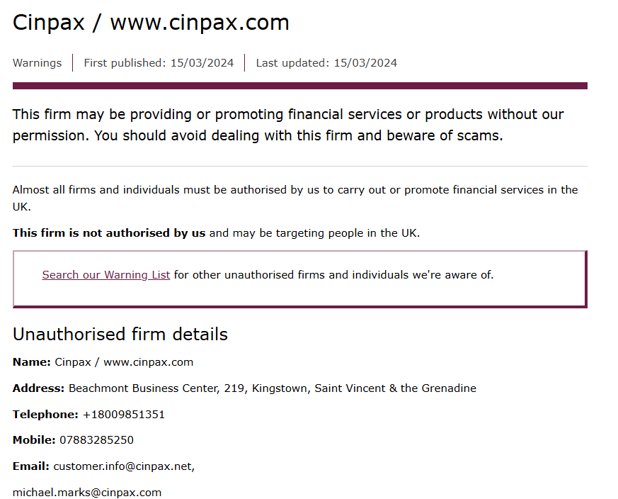 Cinpax LTD обман