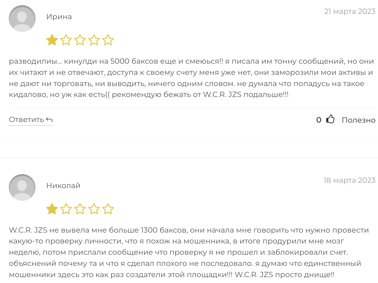 W.C.R. JZS отзывы клиентов