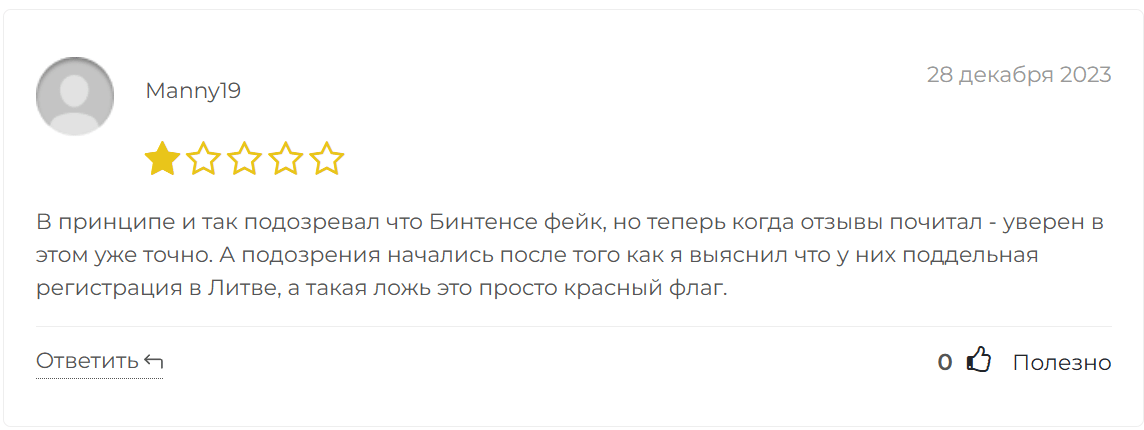 Bintense развод