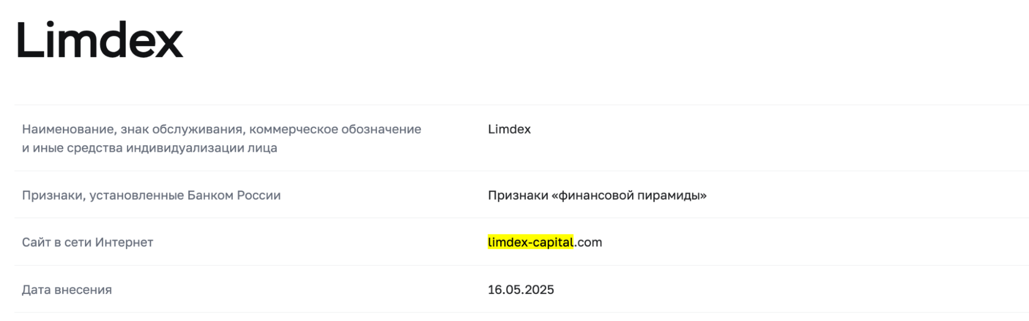 Limdex Capital скам