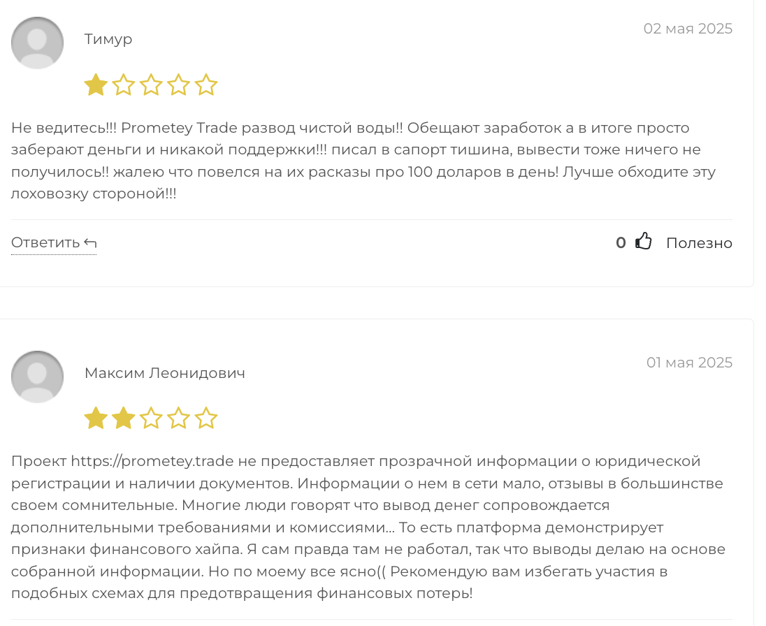 Prometey Trade отзывы