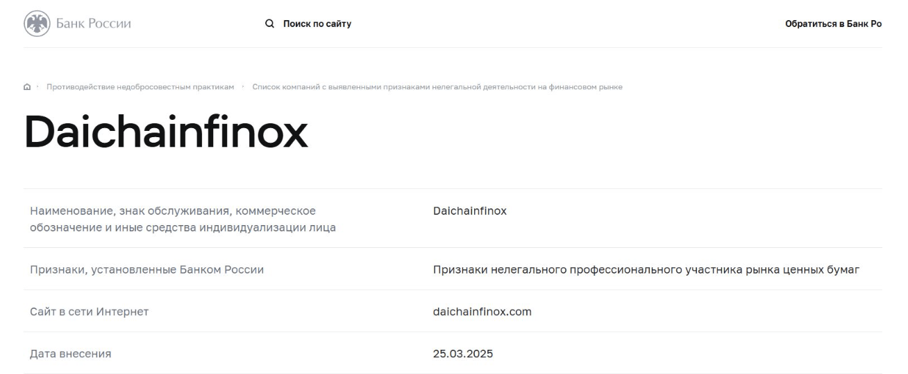 Daicha Infinox Markets Ltd скам