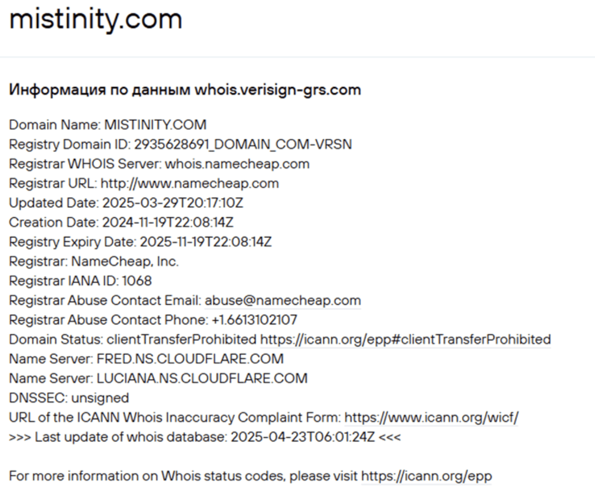 whois данные Mistinity