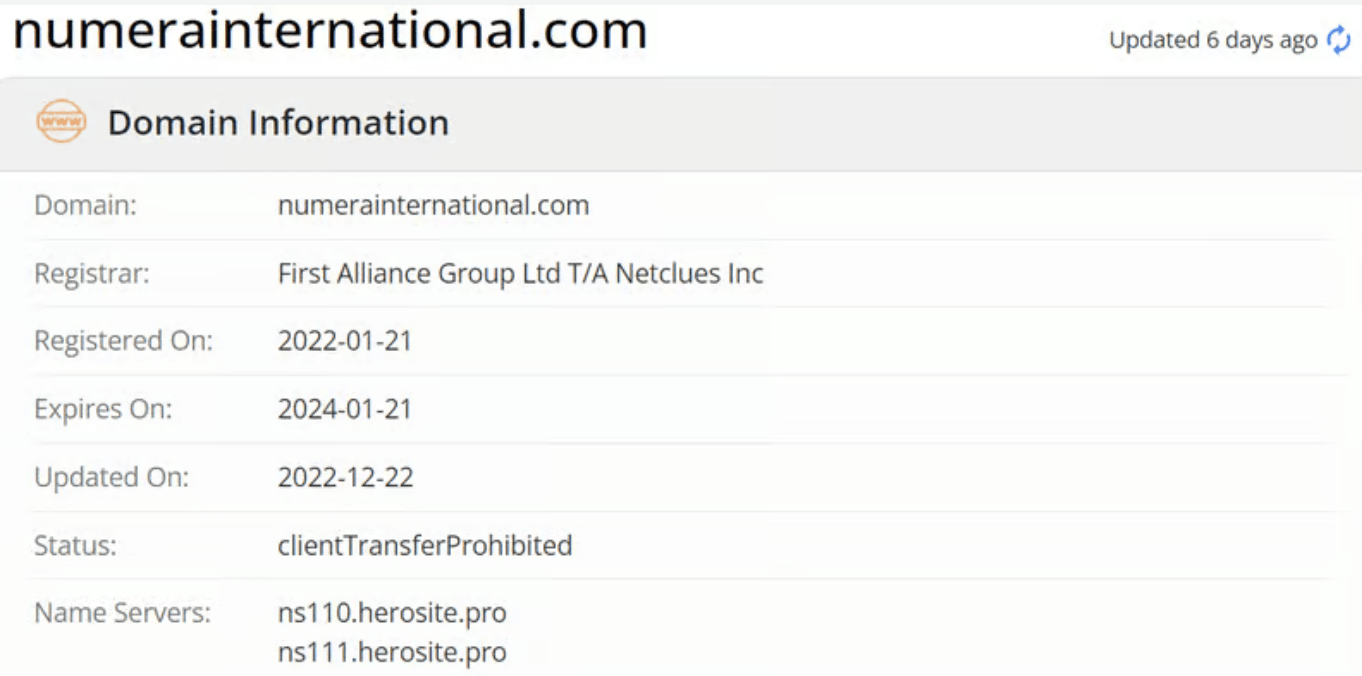 Numera International Limited домен