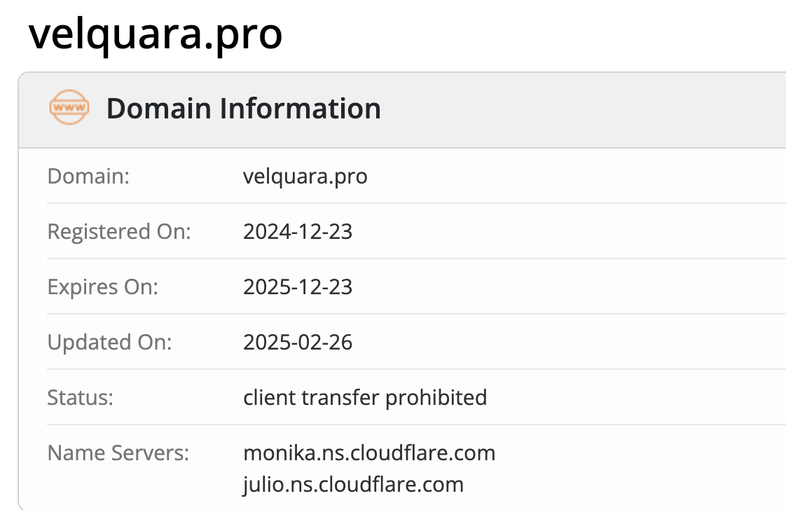 информация о домене Velquara