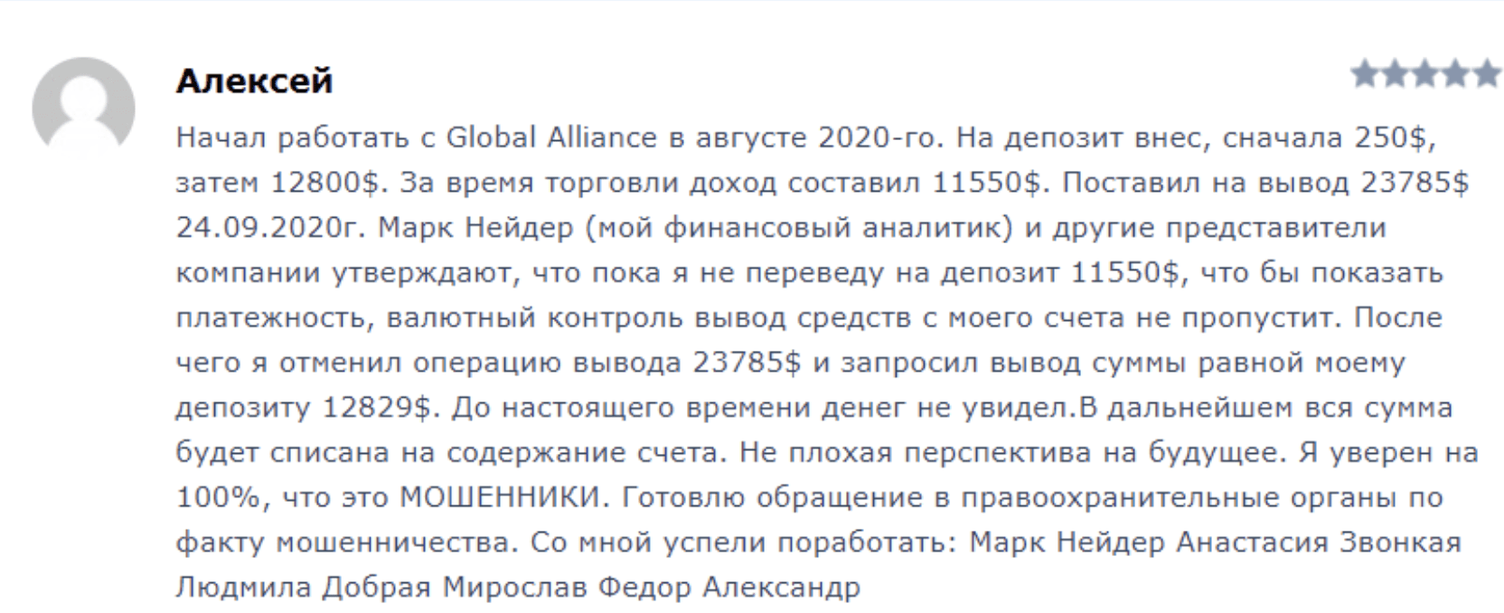 реальные отзывы о Global Alliance Ltd
