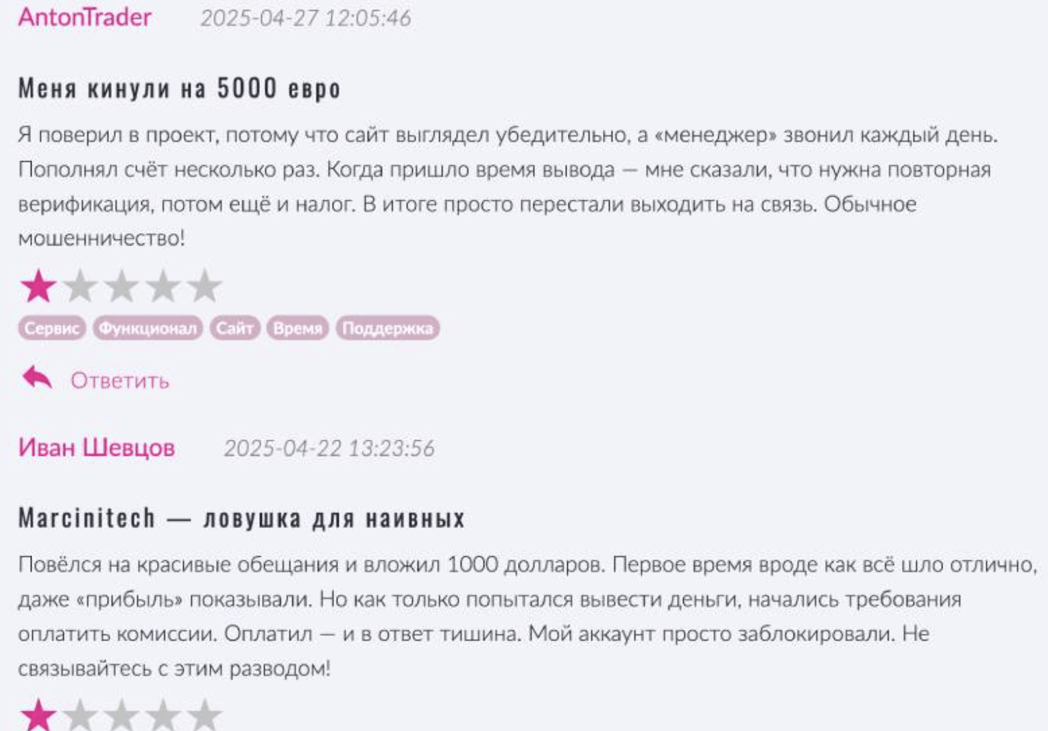 Marcinitech отзывы