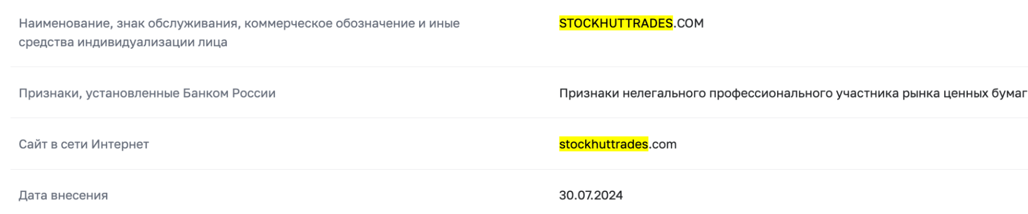 юр данные Stockhuttrades