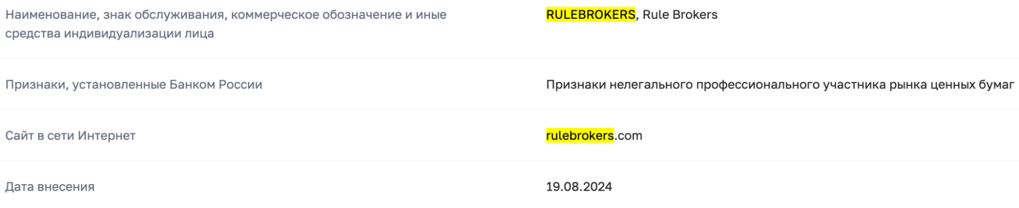 Rule Brokers юр данные