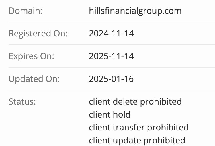 Hills Financial Group проверка домена