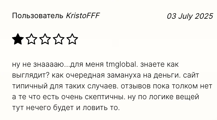 отзыв клиента TM Global
