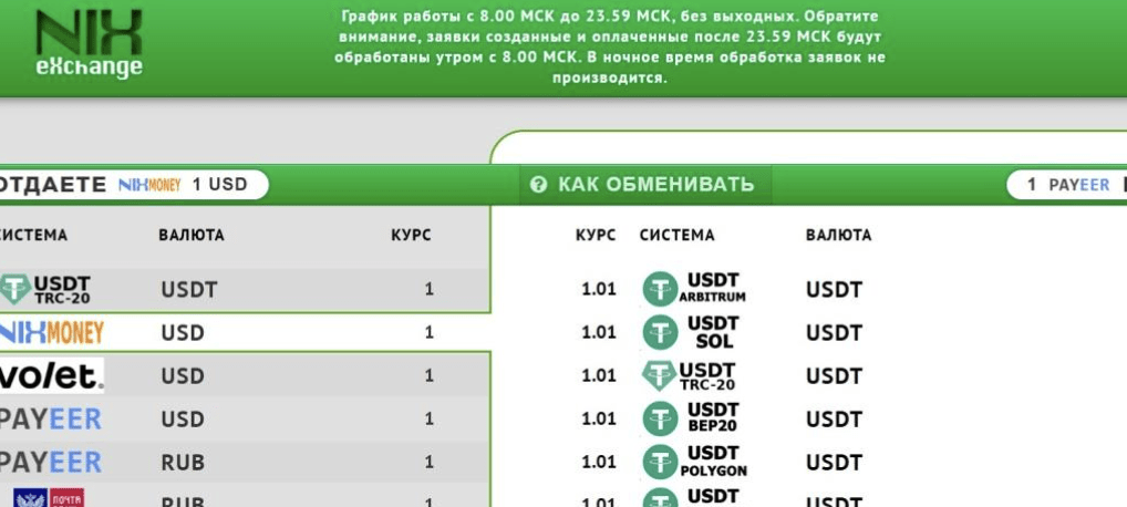 страница сайта Nixexchanger