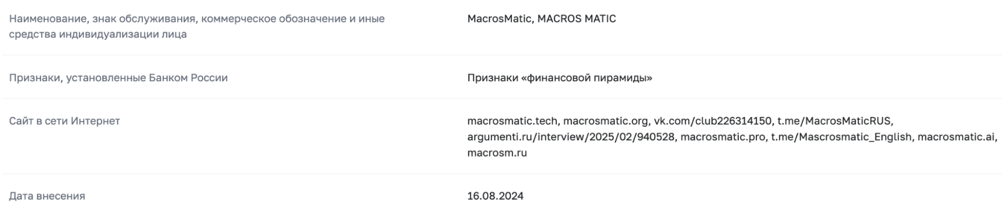 инфо о сайте MacrosMatic