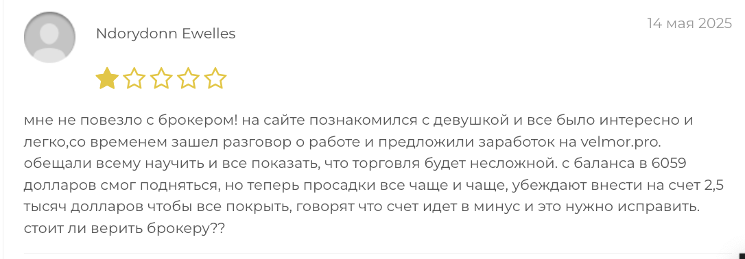 отзыв клиента про Velmor