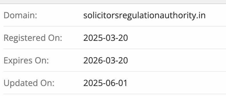 SOLICITORS REGULATION AUTHORITY LIMITED домен